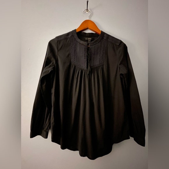 J Crew Black & Deep Purple Embroidered Woman’s Long Sleeve Tassel Front Size 0 - Picture 2 of 11